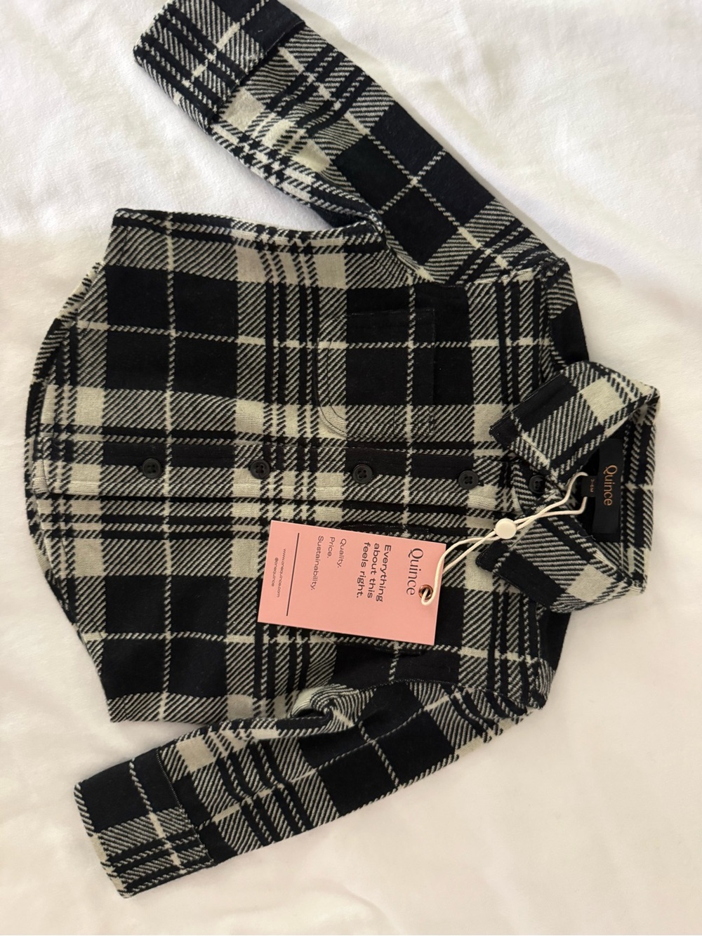 Quince Black and Cream Plaid Button-Down Shirt for Kids